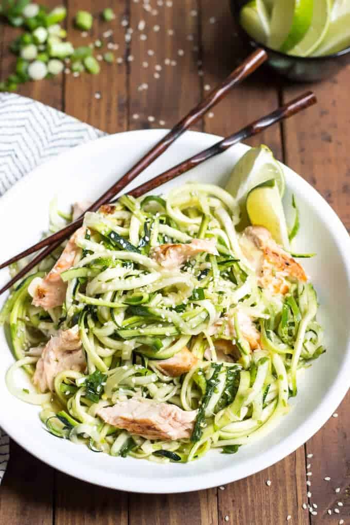 Asian Salmon Zucchini Noodle Bowl Wicked Spatula