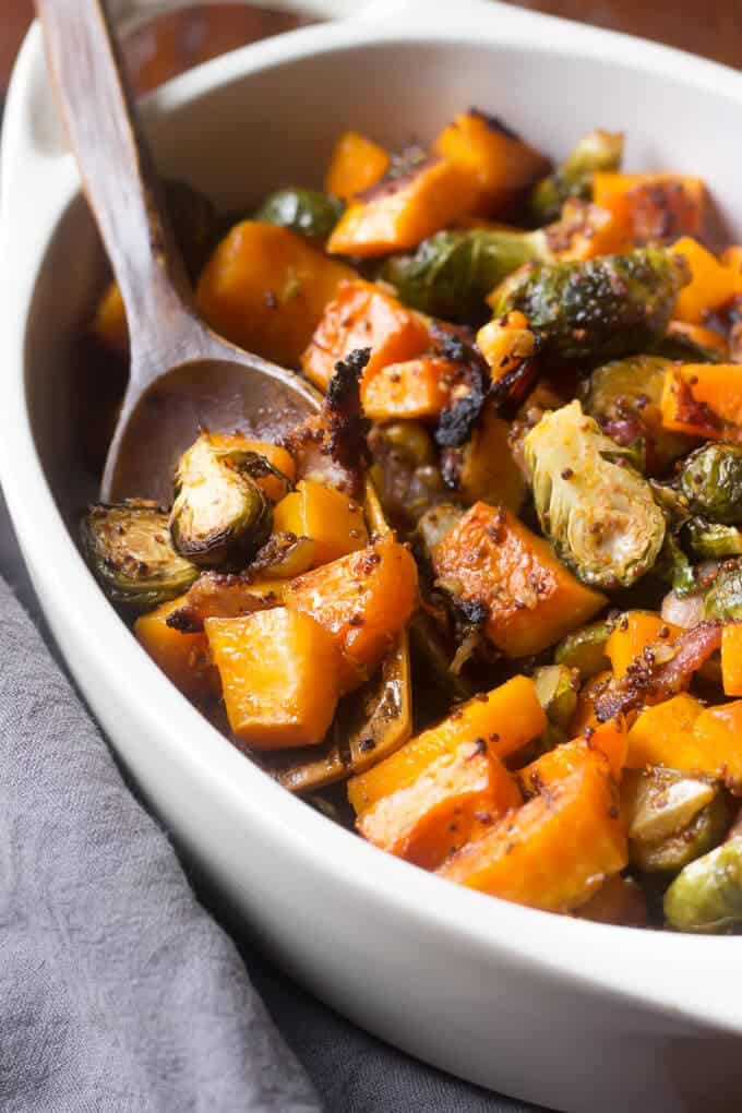 Maple Roasted Butternut Squash with Brussels Sprouts