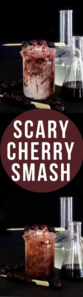 This Scary Cherry Smash is perfect for Halloween! It's a mocktail so it's kid friendly but you can totally spike it with some brandy, tequila, or rum for an adult version! 