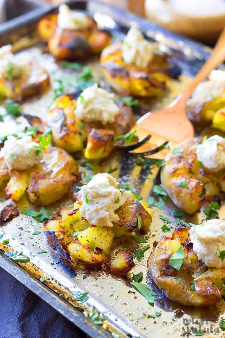 Garlic Crispy Smashed Potatoes Recipe | Wicked Spatula