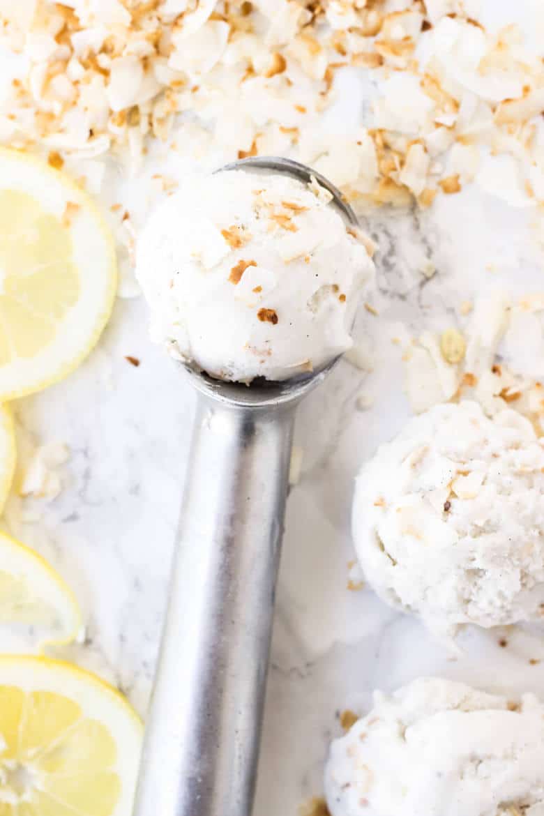 Toasted Coconut Lemon Ice Cream {Vegan, Paleo} - Wicked Spatula