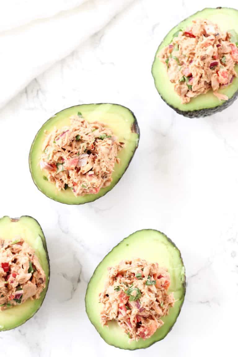 Chipotle Paleo Whole30 Tuna Stuffed Avocado Recipe | Wicked Spatula