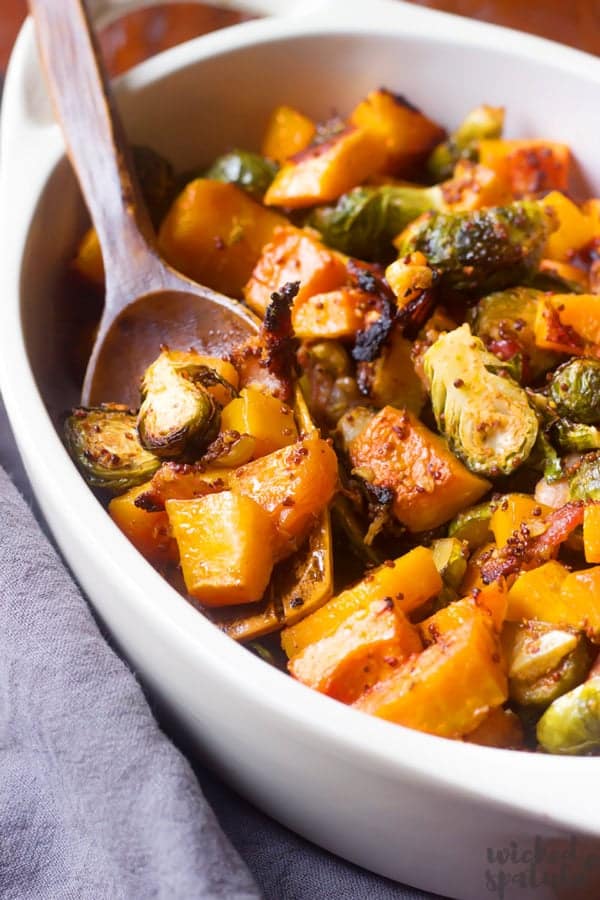 Roasted Butternut Squash and Brussels Sprouts Recipe | Wicked Spatula