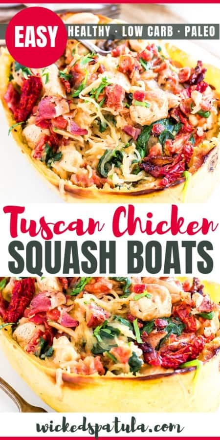 Tuscan Paleo Whole30 Spaghetti Squash Boats Recipe | Wicked Spatula