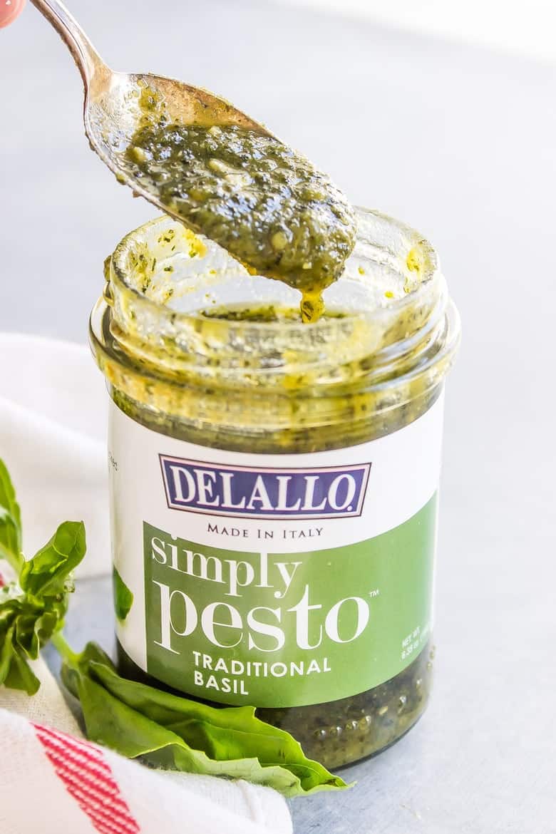 5-Ingredient Pesto Chicken Gnocchi Soup with DeLallo Foods - Wicked Spatula