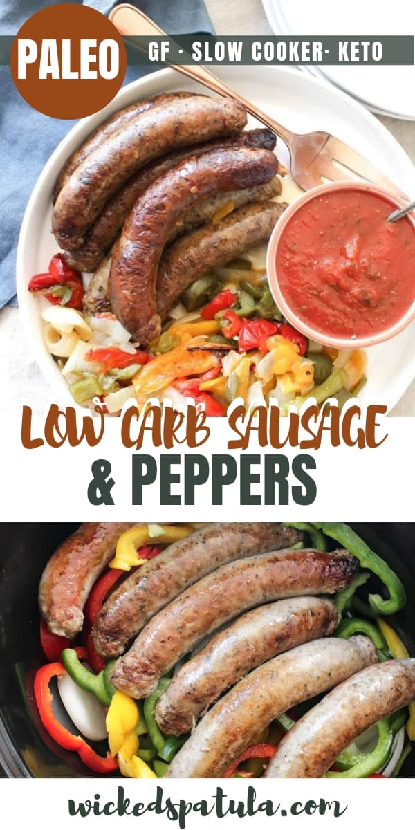 Easy Crock Pot Slow Cooker Sausage and Peppers Recipe - Pinterest image